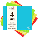 Small Extra Thick Flexible Plastic Cutting Board Mats With Food Icons & "EZ-Grip" Waffle Back (Set of 4) - Small Chopping Board Set