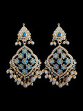 DJET91 Mehru Jadau chandbali earrings tika in turquoise/feroza pearls ( READY TO SHIP )