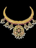 DNS190 Gold-Plated jadau ruby emerald Hasli Necklace with earrings tika – Handcrafted Traditional Set ( READY TO SHIP )