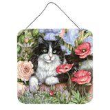 Caroline'S Treasures Black And White Cat In Poppies Wall Or Door Hanging Prints Cdco0231Ds66, 6H X 6W, Multicolor