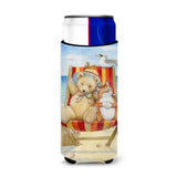 Caroline'S Treasures Cdco0336Muk Summer Teddy Bear And Cat On Beach Ultra Beverage Insulators For Slim Cans, Multicolo
