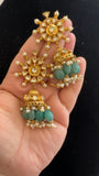 DER812 Pachi kundan jhumka with green beads (READY TO SHIP )