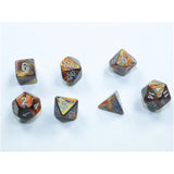 Gold Lustrous Mini Dice With Silver Numbers 10Mm (3/8In) Set Of 7 Chessex