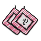 Caroline'S Treasures Letter B Monogram - Pink Black Polka Dots Pair Of Pot Holders Cj1001-Bpthd, 7.5Hx7.5W, Multicolor