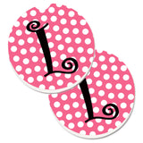 Caroline'S Treasures Letter L Monogram - Pink Black Polka Dots Set Of 2 Cup Holder Car Coasters Cj1001-Lcarc, 2.56, Multicolor