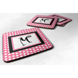 Caroline'S Treasures Cj1001-Mfc Monogram-Pink Black Polka Dots Foam Coasters (Set Of 4), Initial Letter M, 3.5 H X 3.5