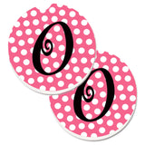 Caroline'S Treasures Letter O Monogram - Pink Black Polka Dots Set Of 2 Cup Holder Car Coasters Cj1001-Ocarc, 2.56, Multicolor
