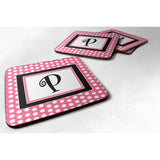 Caroline'S Treasures Cj1001-Pfc Monogram-Pink Black Polka Dots Foam Coasters (Set Of 4), Initial Letter P, 3.5 H X 3.5