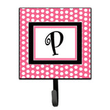 Caroline'S Treasures Cj1001-Psh4 Letter P Initial Monogram-Pink Black Polka Dots Leash Holder Or Key Hook, Small, Multicolor