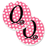 Caroline'S Treasures Letter Q Monogram - Pink Black Polka Dots Set Of 2 Cup Holder Car Coasters Cj1001-Qcarc, 2.56, Multicolor