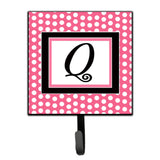 Caroline'S Treasures Cj1001-Qsh4 Letter Q Initial Monogram-Pink Black Polka Dots Leash Holder Or Key Hook, Small, Multicolor