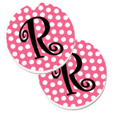 Caroline'S Treasures Letter R Monogram - Pink Black Polka Dots Set Of 2 Cup Holder Car Coasters Cj1001-Rcarc, 2.56, Multicolor
