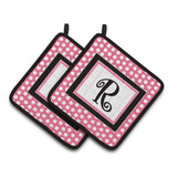 Caroline'S Treasures Letter R Monogram - Pink Black Polka Dots Pair Of Pot Holders Cj1001-Rpthd, 7.5Hx7.5W, Multicolor