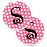 Caroline'S Treasures Letter S Monogram - Pink Black Polka Dots Set Of 2 Cup Holder Car Coasters Cj1001-Scarc, 2.56, Multicolor