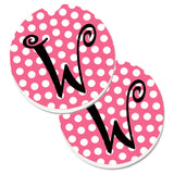 Caroline'S Treasures Letter W Monogram - Pink Black Polka Dots Set Of 2 Cup Holder Car Coasters Cj1001-Wcarc, 2.56, Multicolor