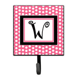 Caroline'S Treasures Cj1001-Wsh4 Letter W Initial Monogram-Pink Black Polka Dots Leash Holder Or Key Hook, Small, Multicolor