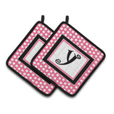 Caroline'S Treasures Letter Y Monogram - Pink Black Polka Dots Pair Of Pot Holders Cj1001-Ypthd, 7.5Hx7.5W, Multicolor