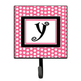 Caroline'S Treasures Cj1001-Ysh4 Letter Y Initial Monogram-Pink Black Polka Dots Leash Holder Or Key Hook, Small, Multicolor