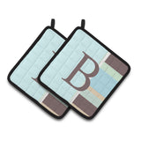 Caroline'S Treasures Letter B Initial Monogram - Blue Stripes Pair Of Pot Holders Cj1003-Bpthd, 7.5Hx7.5W, Multicolor