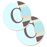 Caroline'S Treasures Letter C Initial Monogram - Blue Stripes Set Of 2 Cup Holder Car Coasters Cj1003-Ccarc, 2.56, Multicolor,