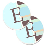 Caroline'S Treasures Letter E Initial Monogram - Blue Stripes Set Of 2 Cup Holder Car Coasters Cj1003-Ecarc, 2.56, Multicolor,