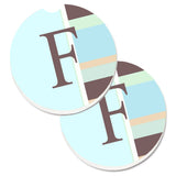Caroline'S Treasures Letter F Initial Monogram - Blue Stripes Set Of 2 Cup Holder Car Coasters Cj1003-Fcarc, 2.56, Multicolor,