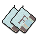 Caroline'S Treasures Letter F Initial Monogram - Blue Stripes Pair Of Pot Holders Cj1003-Fpthd, 7.5Hx7.5W, Multicolor