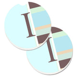 Caroline'S Treasures Letter I Initial Monogram - Blue Stripes Set Of 2 Cup Holder Car Coasters Cj1003-Icarc, 2.56, Multicolor,