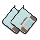 Caroline'S Treasures Letter I Initial Monogram - Blue Stripes Pair Of Pot Holders Cj1003-Ipthd, 7.5Hx7.5W, Multicolor