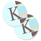 Caroline'S Treasures Letter K Initial Monogram - Blue Stripes Set Of 2 Cup Holder Car Coasters Cj1003-Kcarc, 2.56, Multicolor,