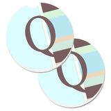 Caroline'S Treasures Letter Q Initial Monogram - Blue Stripes Set Of 2 Cup Holder Car Coasters Cj1003-Qcarc, 2.56, Multicolor,