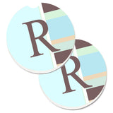 Caroline'S Treasures Letter R Initial Monogram - Blue Stripes Set Of 2 Cup Holder Car Coasters Cj1003-Rcarc, 2.56, Multicolor,