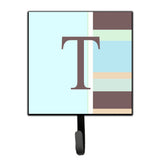 Caroline'S Treasures Cj1003-Tsh4 Letter T Initial Monogram-Blue Stripes Leash Holder Or Key Hook, Small, Multicolor