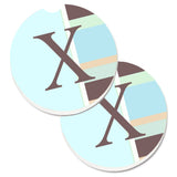 Caroline'S Treasures Letter X Initial Monogram - Blue Stripes Set Of 2 Cup Holder Car Coasters Cj1003-Xcarc, 2.56, Multicolor,