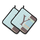 Caroline'S Treasures Letter Y Initial Monogram - Blue Stripes Pair Of Pot Holders Cj1003-Ypthd, 7.5Hx7.5W, Multicolor