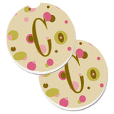Caroline'S Treasures Letter C Initial Monogram - Tan Dots Set Of 2 Cup Holder Car Coasters Cj1004-Ccarc, 2.56, Multicolor