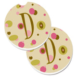 Caroline'S Treasures Letter D Initial Monogram - Tan Dots Set Of 2 Cup Holder Car Coasters Cj1004-Dcarc, 2.56, Multicolor