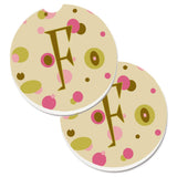 Caroline'S Treasures Letter F Initial Monogram - Tan Dots Set Of 2 Cup Holder Car Coasters Cj1004-Fcarc, 2.56, Multicolor