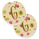Caroline'S Treasures Letter G Initial Monogram - Tan Dots Set Of 2 Cup Holder Car Coasters Cj1004-Gcarc, 2.56, Multicolor
