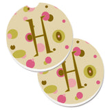 Caroline'S Treasures Letter H Initial Monogram - Tan Dots Set Of 2 Cup Holder Car Coasters Cj1004-Hcarc, 2.56, Multicolor