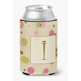 Letter I Initial Monogram - Tan Dots Can Or Bottle Beverage Insulator Hugger
