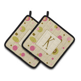 Caroline'S Treasures Letter K Initial Monogram - Tan Dots Pair Of Pot Holders Cj1004-Kpthd, 7.5Hx7.5W, Multicolor