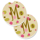 Caroline'S Treasures Letter M Initial Monogram - Tan Dots Set Of 2 Cup Holder Car Coasters Cj1004-Mcarc, 2.56, Multicolor