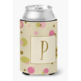 Letter P Initial Monogram - Tan Dots Can Or Bottle Beverage Insulator Hugger