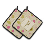 Caroline'S Treasures Letter P Initial Monogram - Tan Dots Pair Of Pot Holders Cj1004-Ppthd, 7.5Hx7.5W, Multicolor