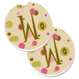 Caroline'S Treasures Letter W Initial Monogram - Tan Dots Set Of 2 Cup Holder Car Coasters Cj1004-Wcarc, 2.56, Multicolor