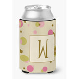 Letter W Initial Monogram - Tan Dots Can Or Bottle Beverage Insulator Hugger