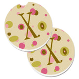 Caroline'S Treasures Letter X Initial Monogram - Tan Dots Set Of 2 Cup Holder Car Coasters Cj1004-Xcarc, 2.56, Multicolor