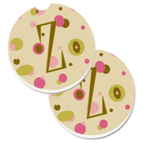 Caroline'S Treasures Letter Z Initial Monogram - Tan Dots Set Of 2 Cup Holder Car Coasters Cj1004-Zcarc, 2.56, Multicolor