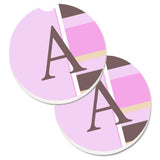 Caroline'S Treasures Letter A Monogram - Pink Stripes Set Of 2 Cup Holder Car Coasters Cj1005-Acarc, 2.56, Multicolor